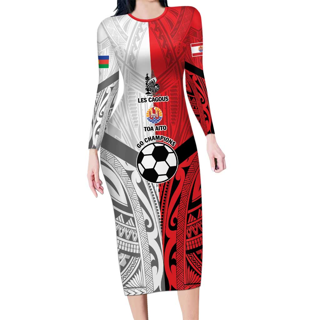 New Caledonia-Tahiti Football Custom Long Sleeve Bodycon Dress Together Go Champions LT9 Long Dress Art - Polynesian Pride