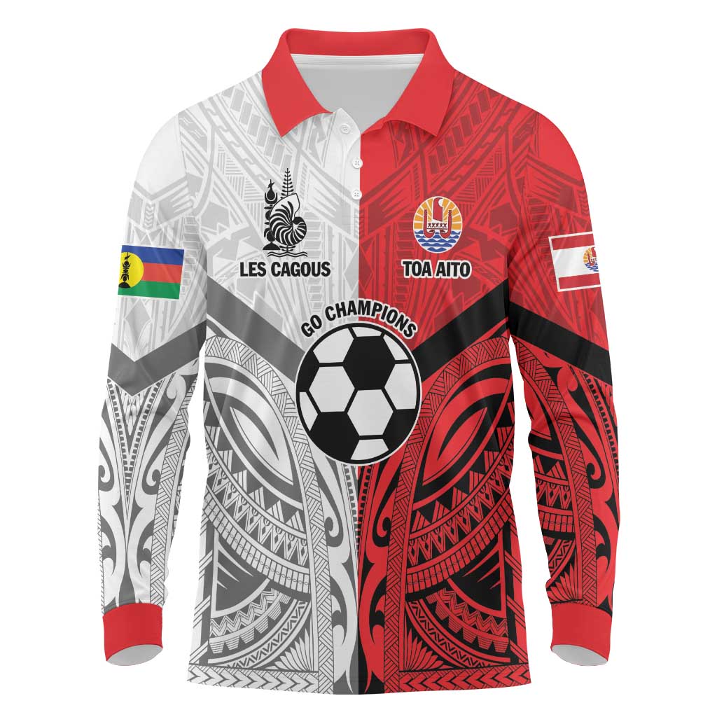 New Caledonia-Tahiti Football Custom Long Sleeve Polo Shirt Together Go Champions