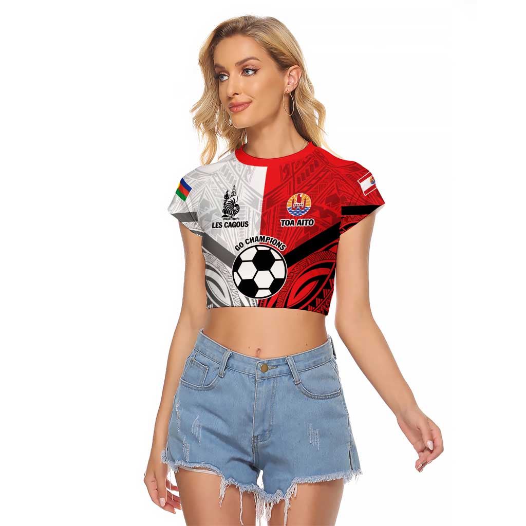New Caledonia-Tahiti Football Custom Raglan Cropped T Shirt Together Go Champions LT9 Female Art - Polynesian Pride