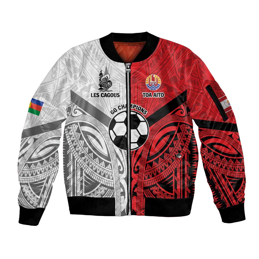 New Caledonia-Tahiti Football Custom Sleeve Zip Bomber Jacket Together Go Champions