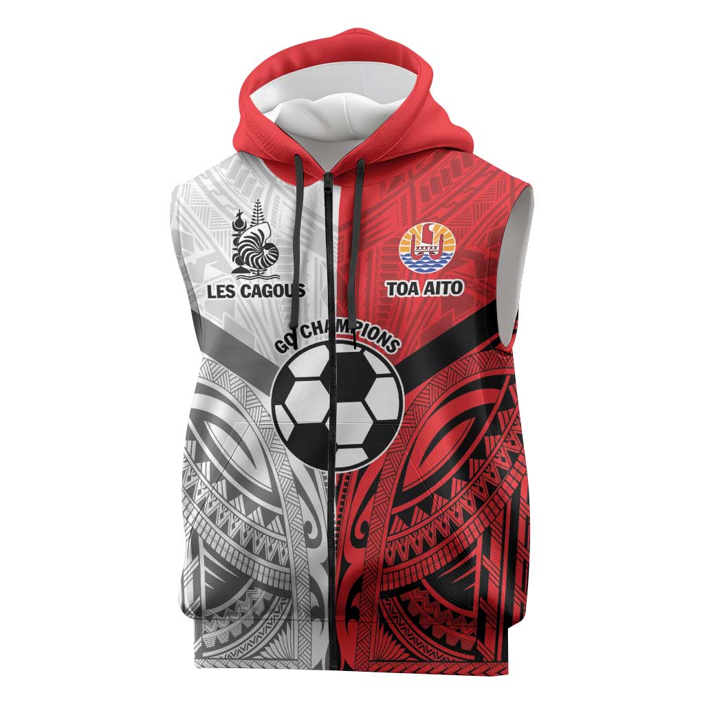 New Caledonia-Tahiti Football Custom Sleeveless Zip Hoodie Together Go Champions LT9 Art - Polynesian Pride