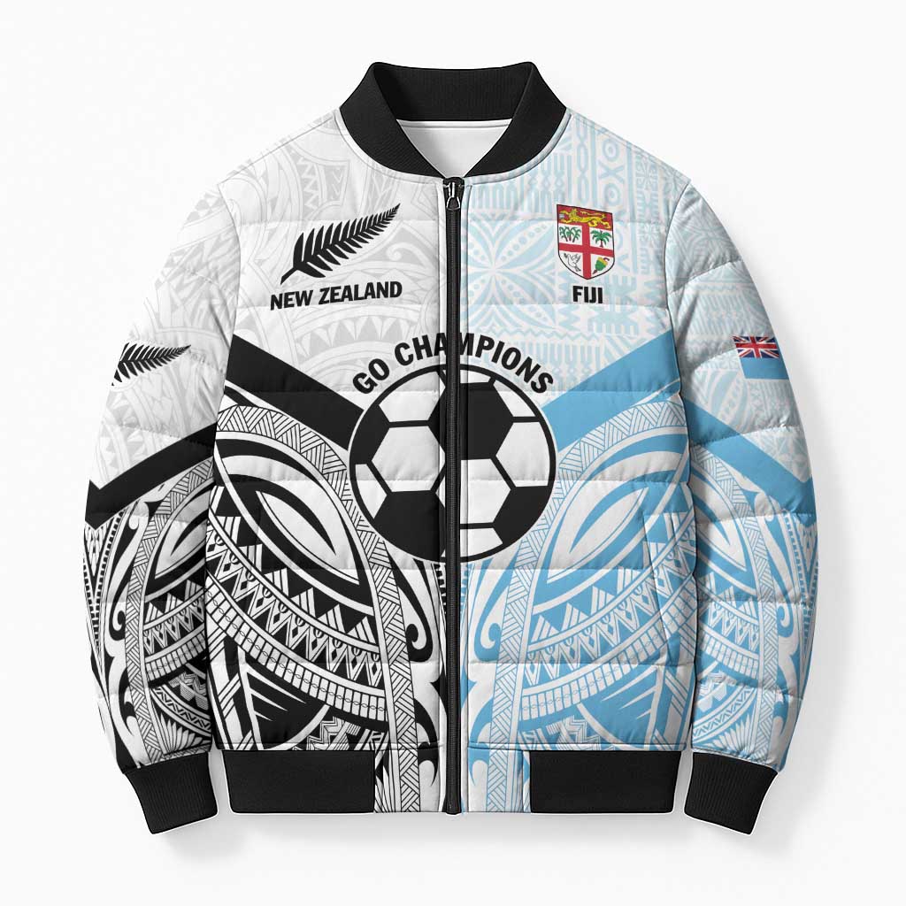 New Zealand-Fiji Football Custom Bomber Puffer Jacket Together Go Champions LT9 Unisex Art - Polynesian Pride