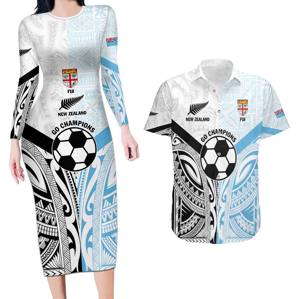 New Zealand-Fiji Football Custom Couples Matching Long Sleeve Bodycon Dress and Hawaiian Shirt Together Go Champions