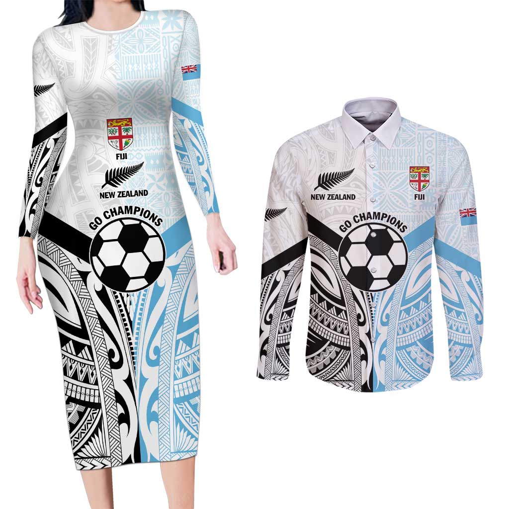 New Zealand-Fiji Football Custom Couples Matching Long Sleeve Bodycon Dress and Long Sleeve Button Shirt Together Go Champions