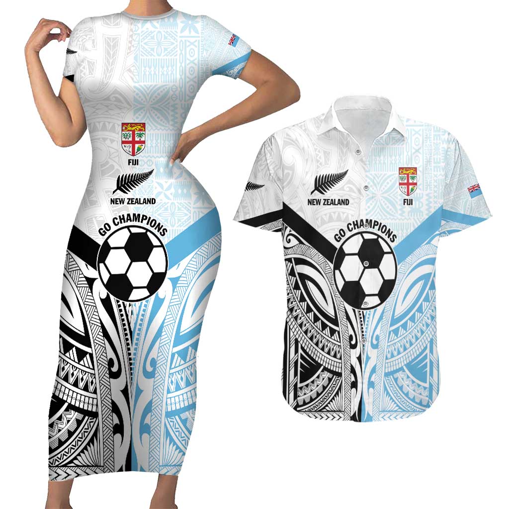 New Zealand-Fiji Football Custom Couples Matching Short Sleeve Bodycon Dress and Hawaiian Shirt Together Go Champions