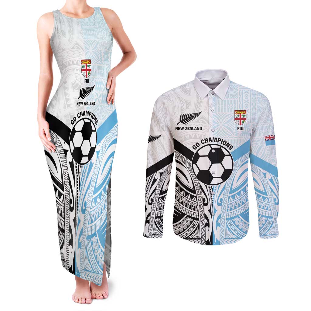 New Zealand-Fiji Football Custom Couples Matching Tank Maxi Dress and Long Sleeve Button Shirt Together Go Champions