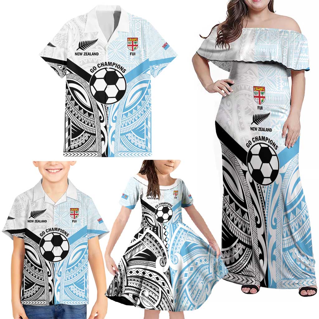 New Zealand-Fiji Football Custom Family Matching Off Shoulder Maxi Dress and Hawaiian Shirt Together Go Champions