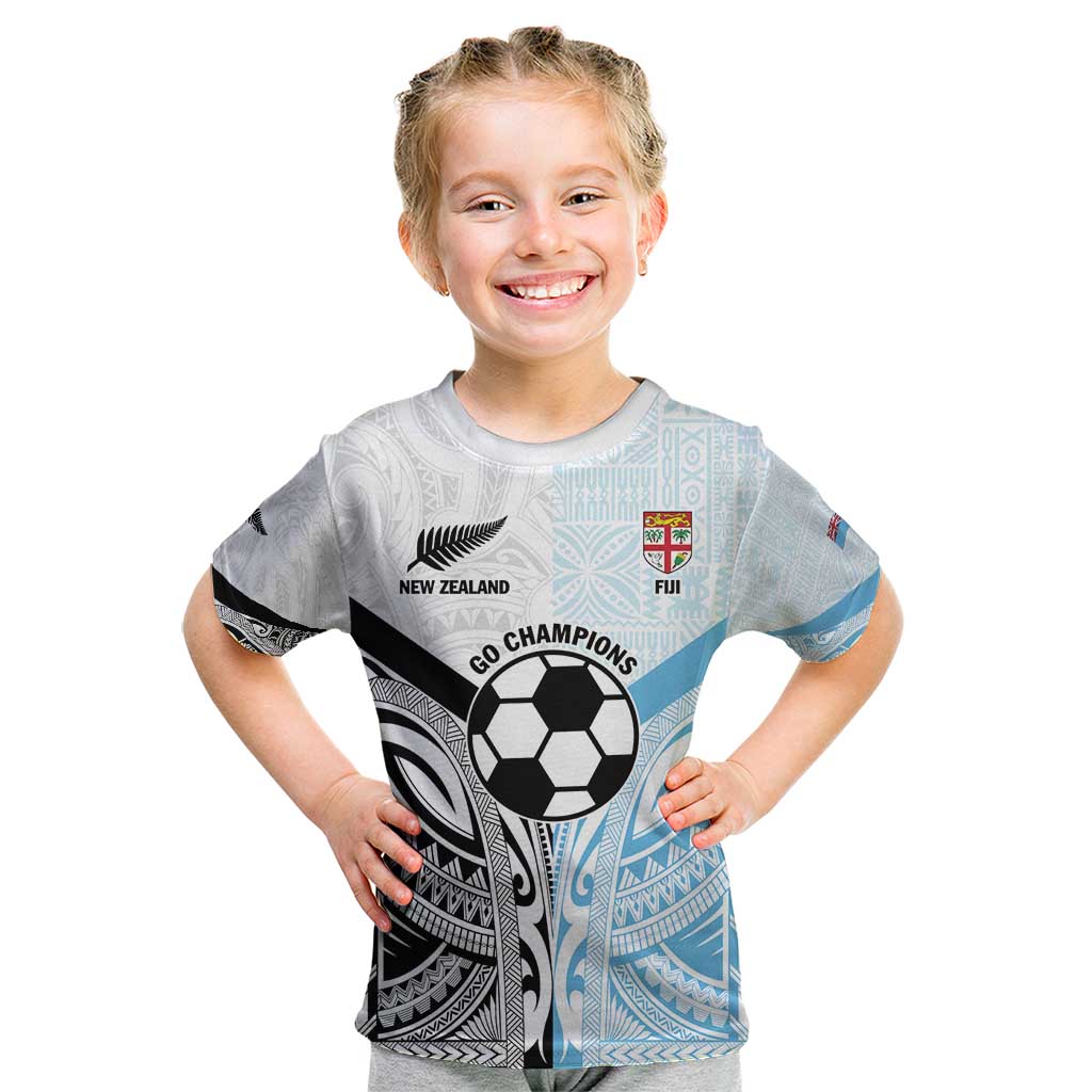 New Zealand-Fiji Football Custom Kid T Shirt Together Go Champions LT9 Art - Polynesian Pride