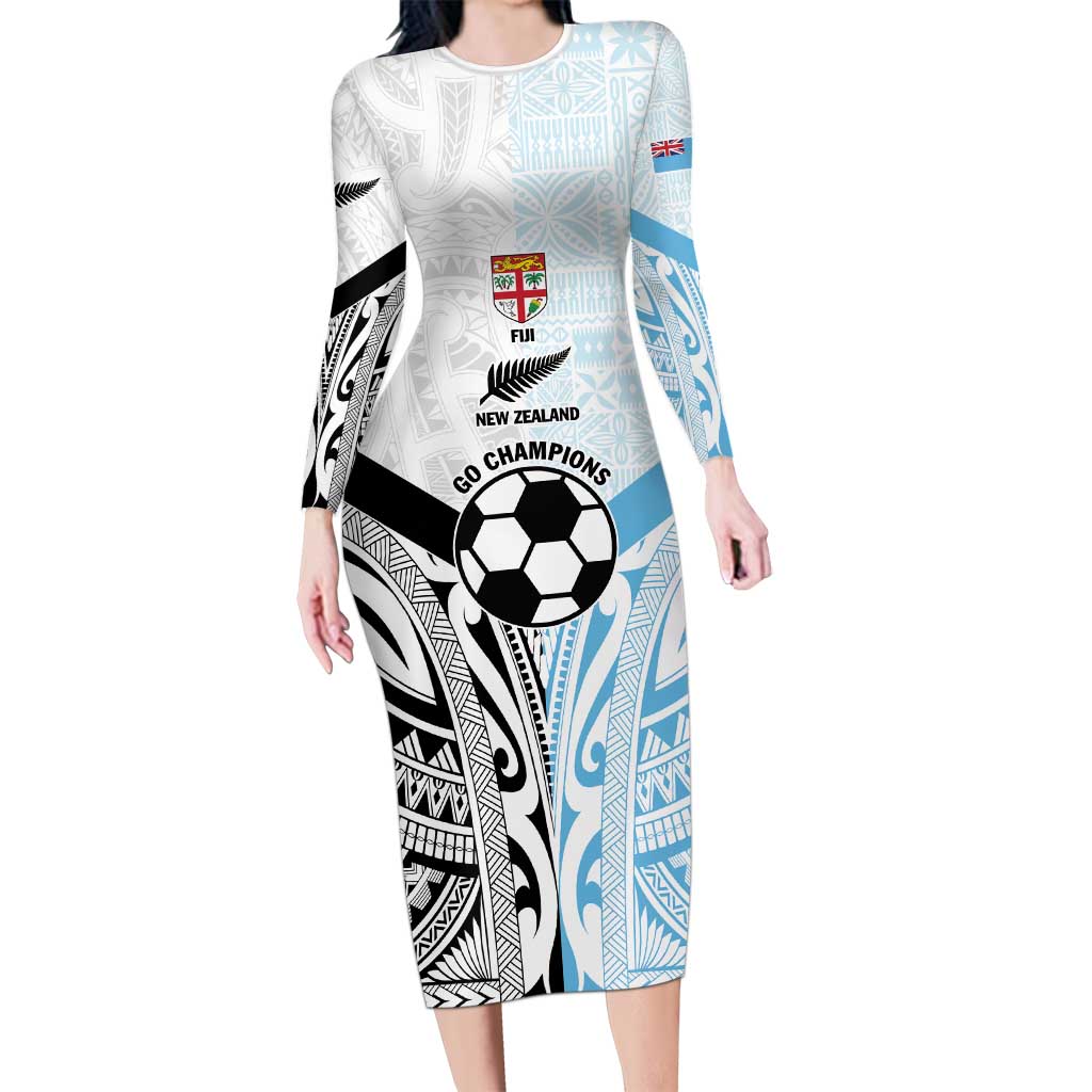 New Zealand-Fiji Football Custom Long Sleeve Bodycon Dress Together Go Champions