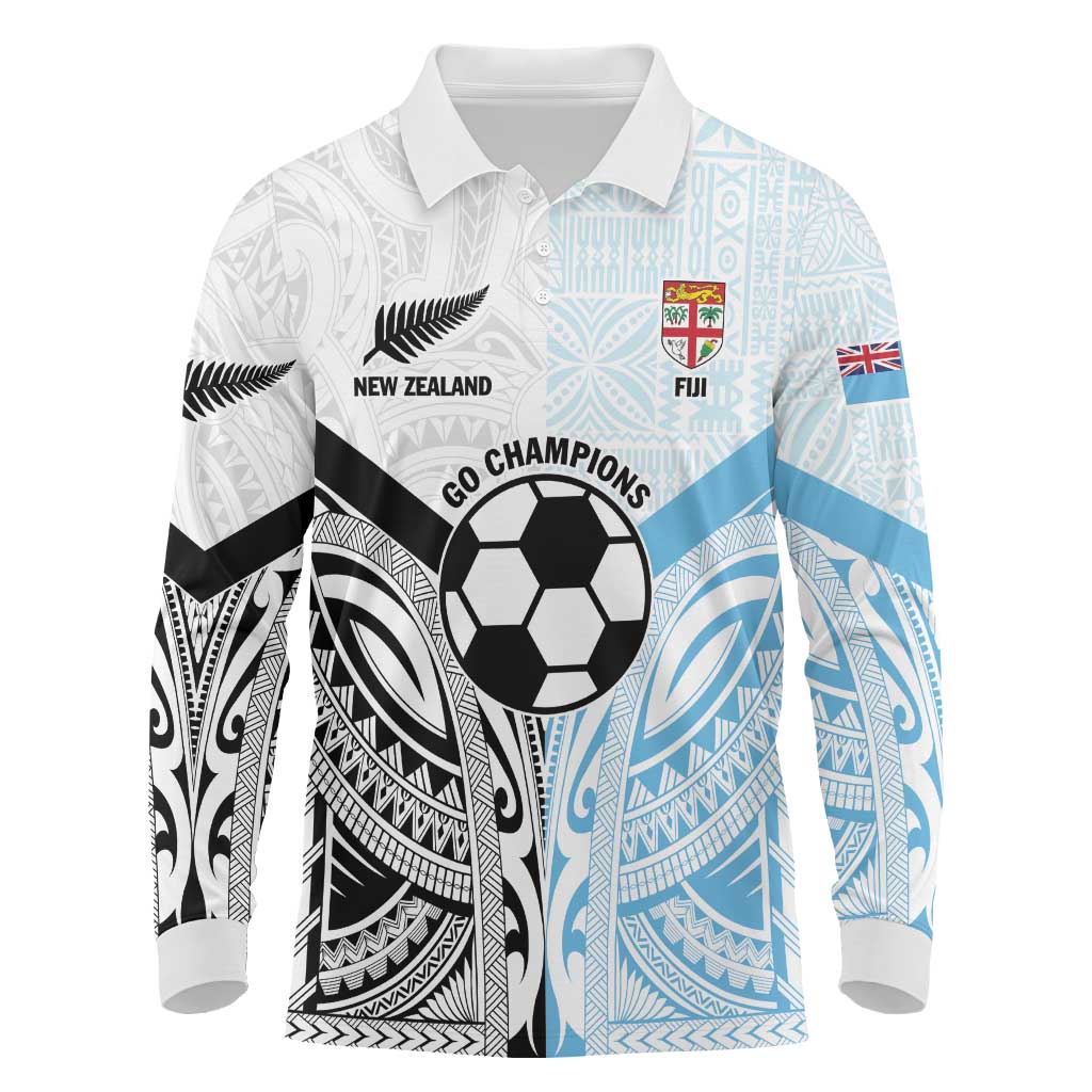 New Zealand-Fiji Football Custom Long Sleeve Polo Shirt Together Go Champions