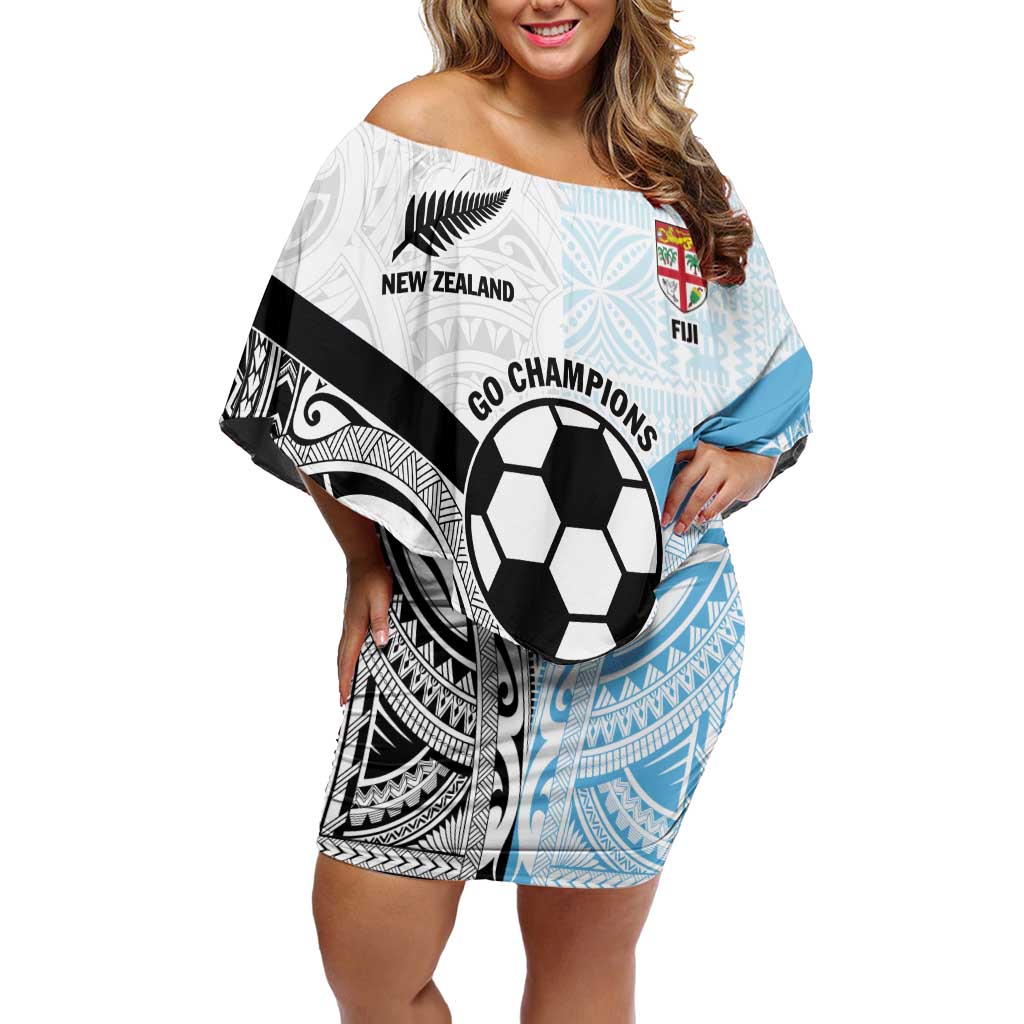 New Zealand-Fiji Football Custom Off Shoulder Short Dress Together Go Champions