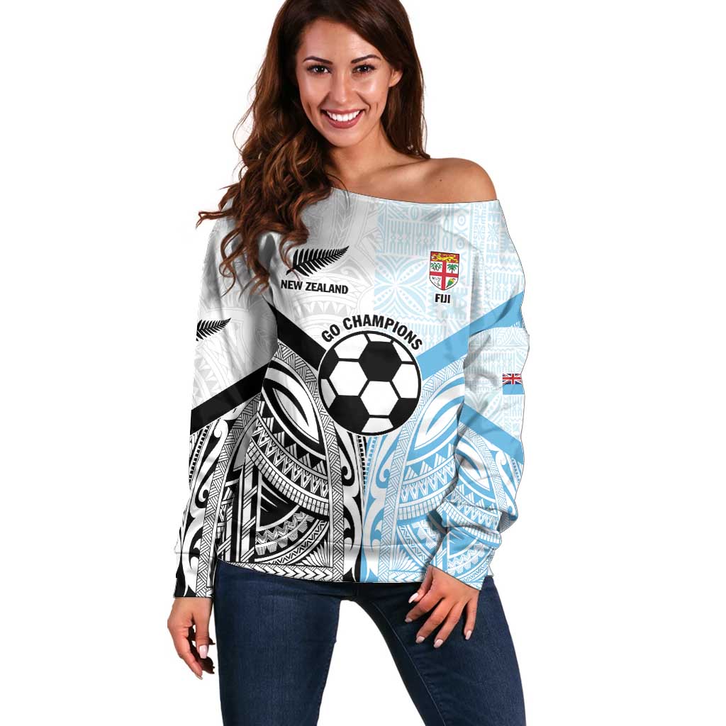 New Zealand-Fiji Football Custom Off Shoulder Sweater Together Go Champions LT9 Women Art - Polynesian Pride