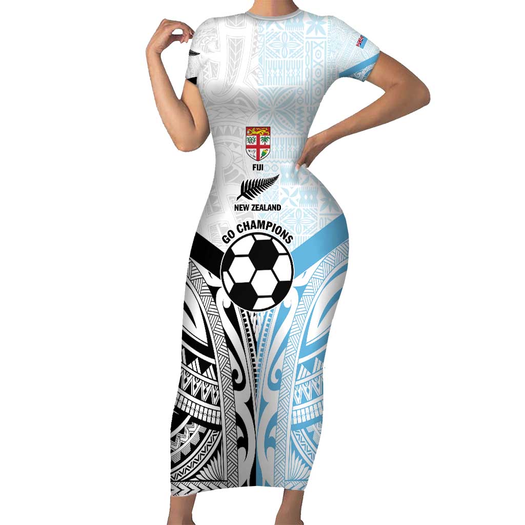 New Zealand-Fiji Football Custom Short Sleeve Bodycon Dress Together Go Champions