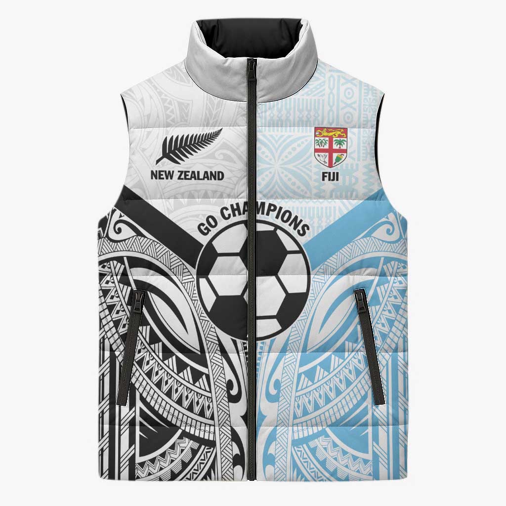 New Zealand-Fiji Football Custom Sleeveless Puffer Jacket Together Go Champions LT9 Unisex Art - Polynesian Pride