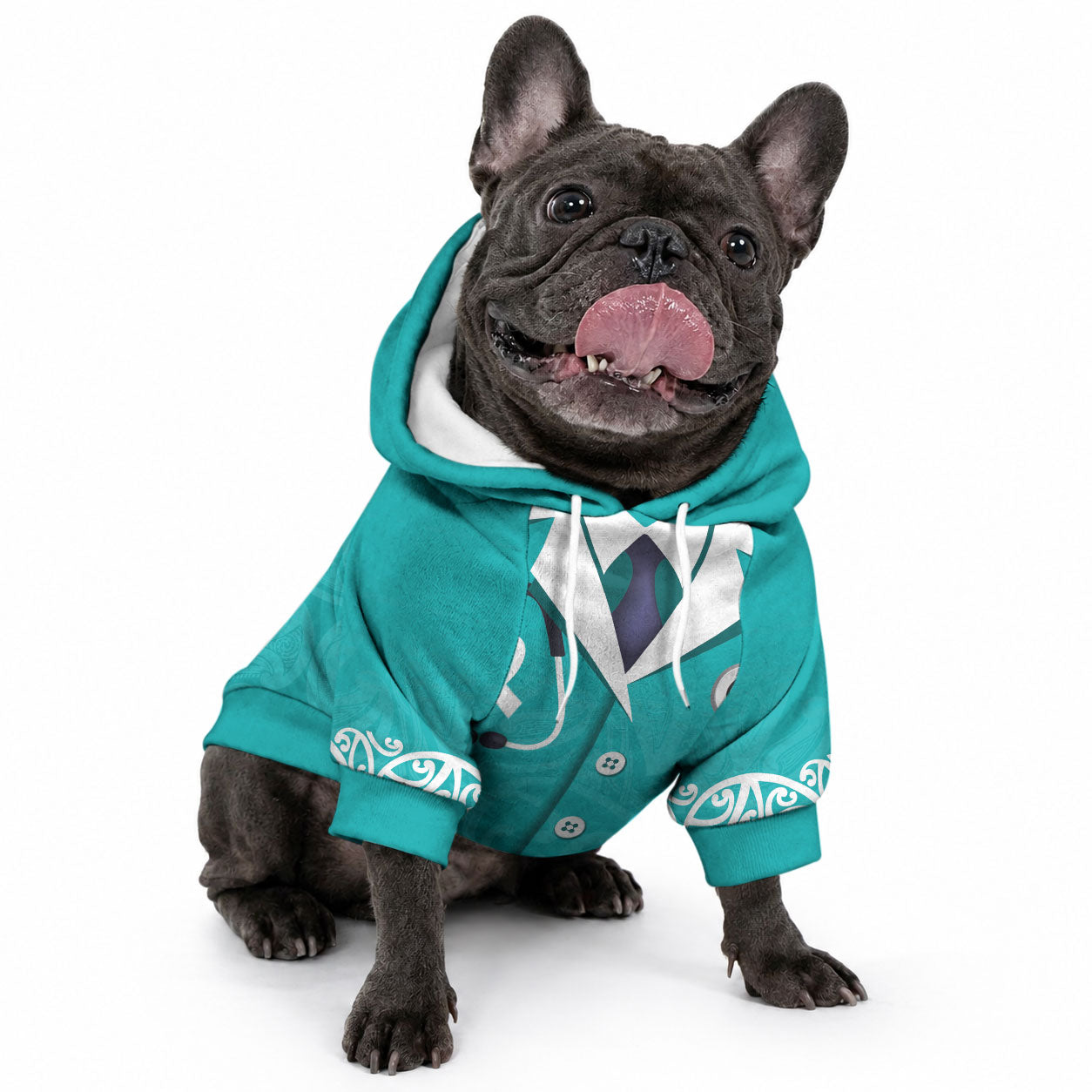 New Zealand Nurses Week Pet Hoodie Maori Kowhaiwhai Cyan Tribal LT9 - Polynesian Pride