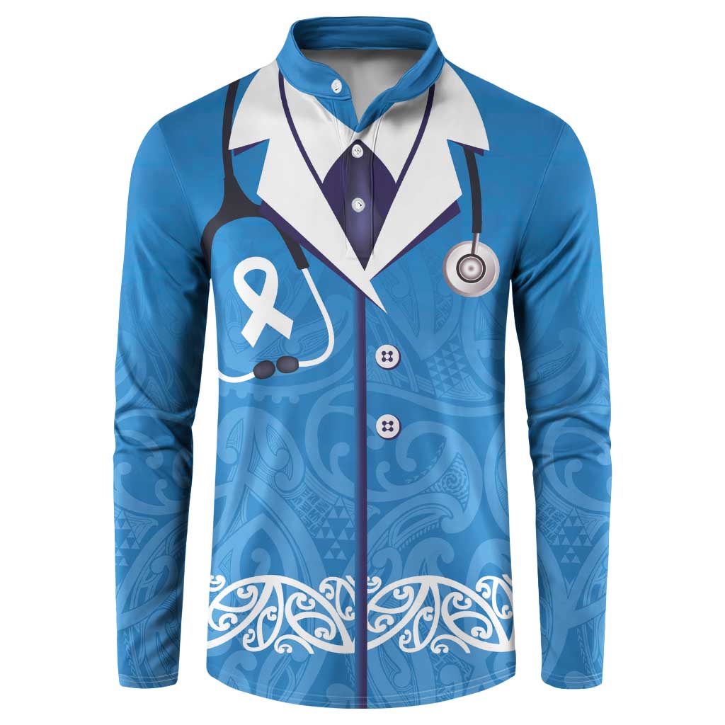 New Zealand Nurses Week Button Sweatshirt Maori Kowhaiwhai Blue Tribal LT9 Blue - Polynesian Pride