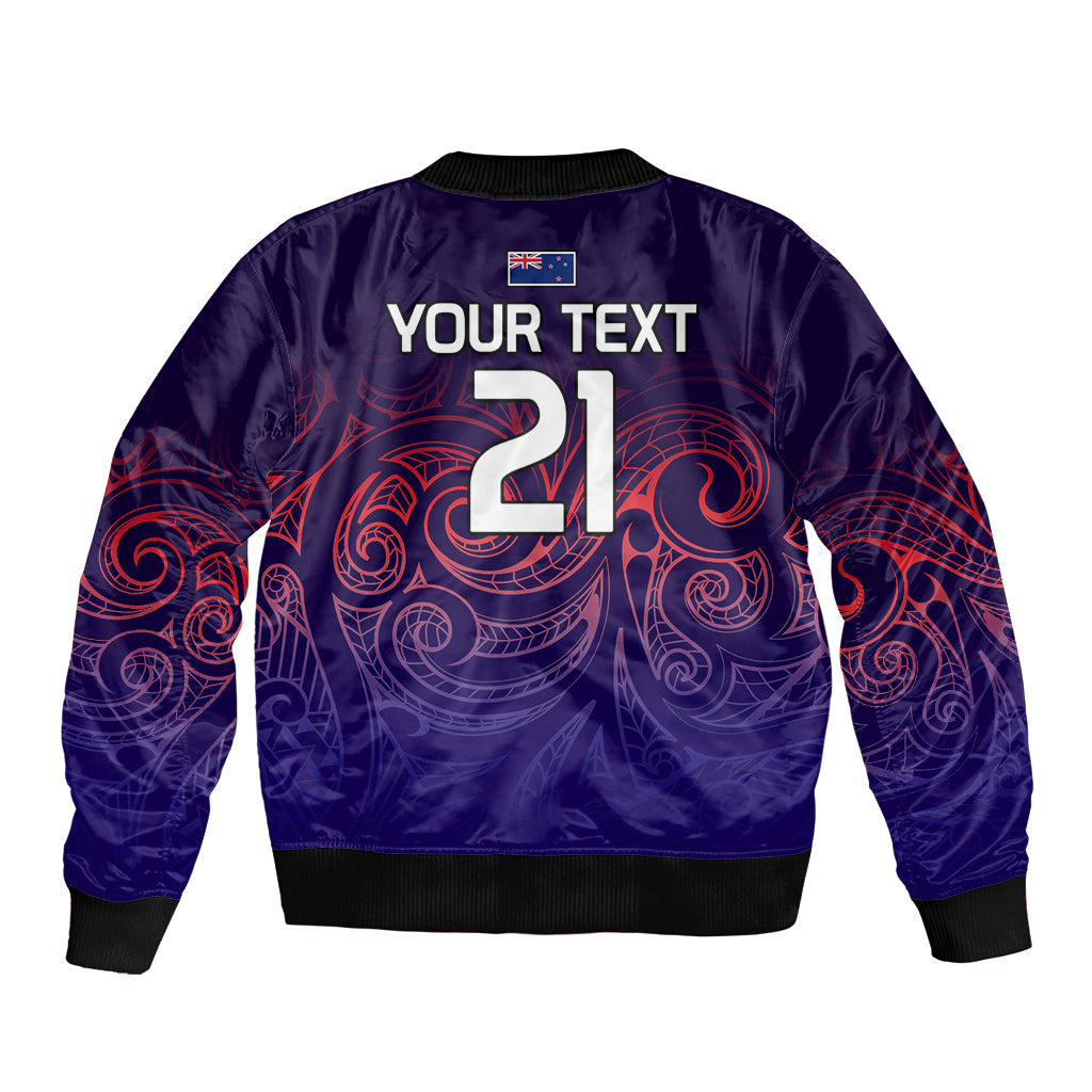 (Custom Text And Number) New Zealand Auckland Cricket Bomber Jacket Maori Traditional Ethnic Style LT9 - Polynesian Pride