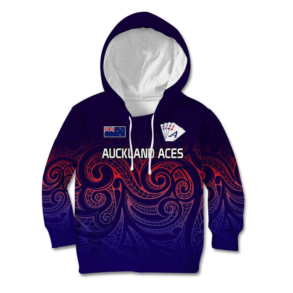 (Custom Text And Number) New Zealand Auckland Cricket Kid Hoodie Maori Traditional Ethnic Style LT9 Gradient - Polynesian Pride