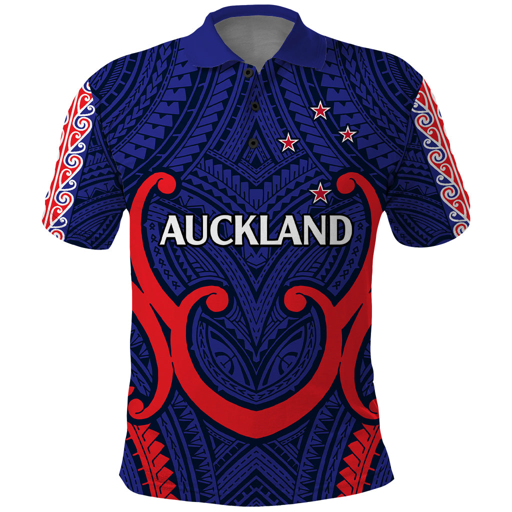 New Zealand Auckland Cricket Polo Shirt Polynesian with Maori Koru LT9 Blue - Polynesian Pride