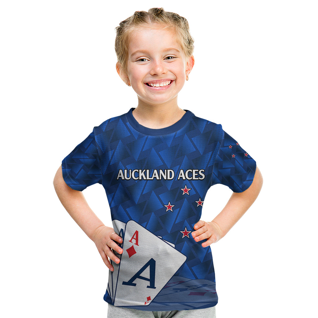 (Custom Text And Number) New Zealand Cricket Kid T Shirt Auckland Aces Sporty Style LT9 Blue - Polynesian Pride