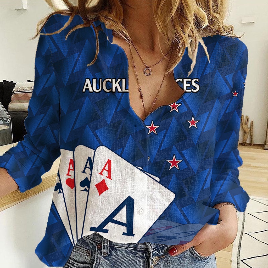 (Custom Text And Number) New Zealand Cricket Women Casual Shirt Auckland Aces Sporty Style LT9 Female Blue - Polynesian Pride