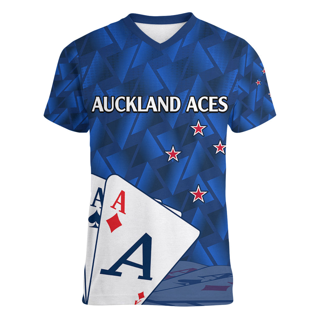 (Custom Text And Number) New Zealand Cricket Women V Neck T Shirt Auckland Aces Sporty Style LT9 Female Blue - Polynesian Pride