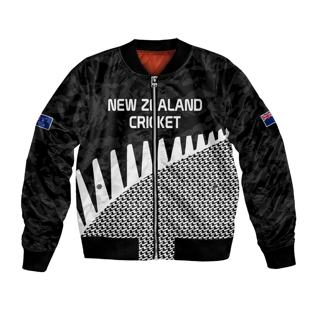 (Custom Text And Number) New Zealand Cricket Bomber Jacket Black Cap Sporty Style No1 LT9 Unisex Black - Polynesian Pride