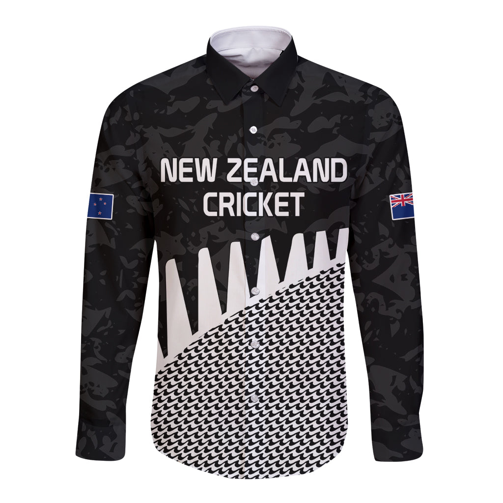 (Custom Text And Number) New Zealand Cricket Long Sleeve Button Shirt Black Cap Sporty Style No1 LT9 Unisex Black - Polynesian Pride