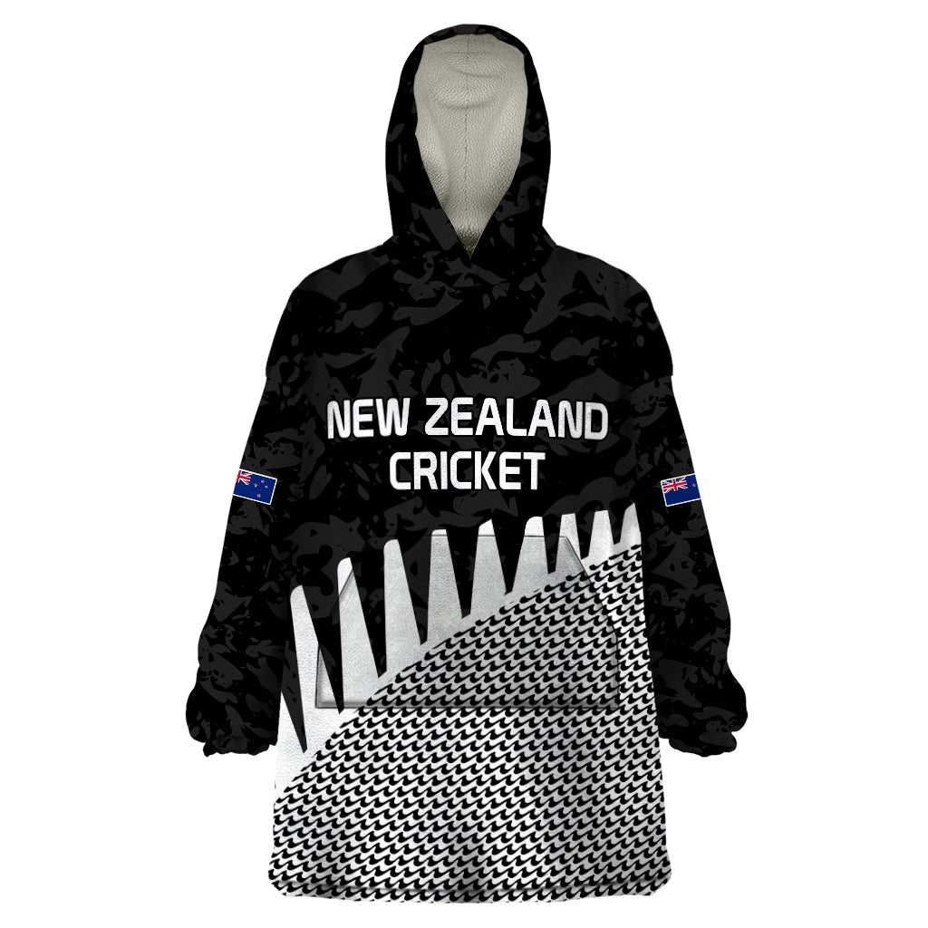 (Custom Text And Number) New Zealand Cricket Wearable Blanket Hoodie Black Cap Sporty Style No1 LT9 One Size Black - Polynesian Pride