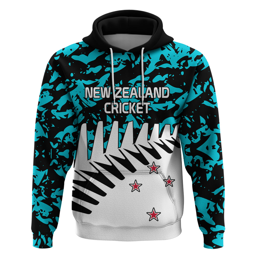 (Custom Text and Number) New Zealand Cricket Hoodie Black Cap Sporty Style No2 LT9 Pullover Hoodie Aqua - Polynesian Pride