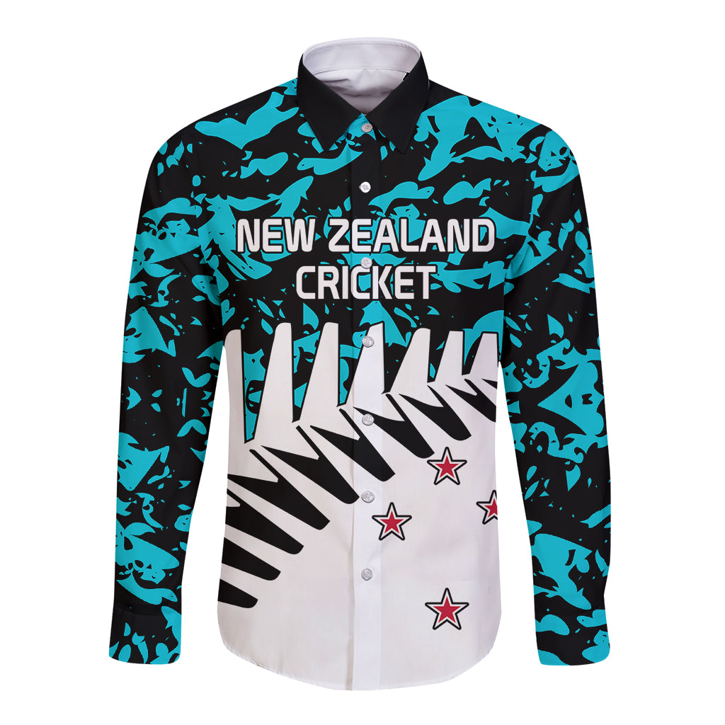 (Custom Text And Number) New Zealand Cricket Long Sleeve Button Shirt Black Cap Sporty Style No2 LT9 Unisex Auqua - Polynesian Pride