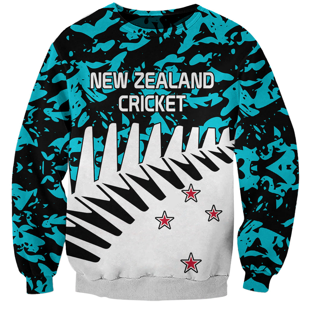 (Custom Text And Number) New Zealand Cricket Sweatshirt Black Cap Sporty Style No2 LT9 Unisex Auqua - Polynesian Pride