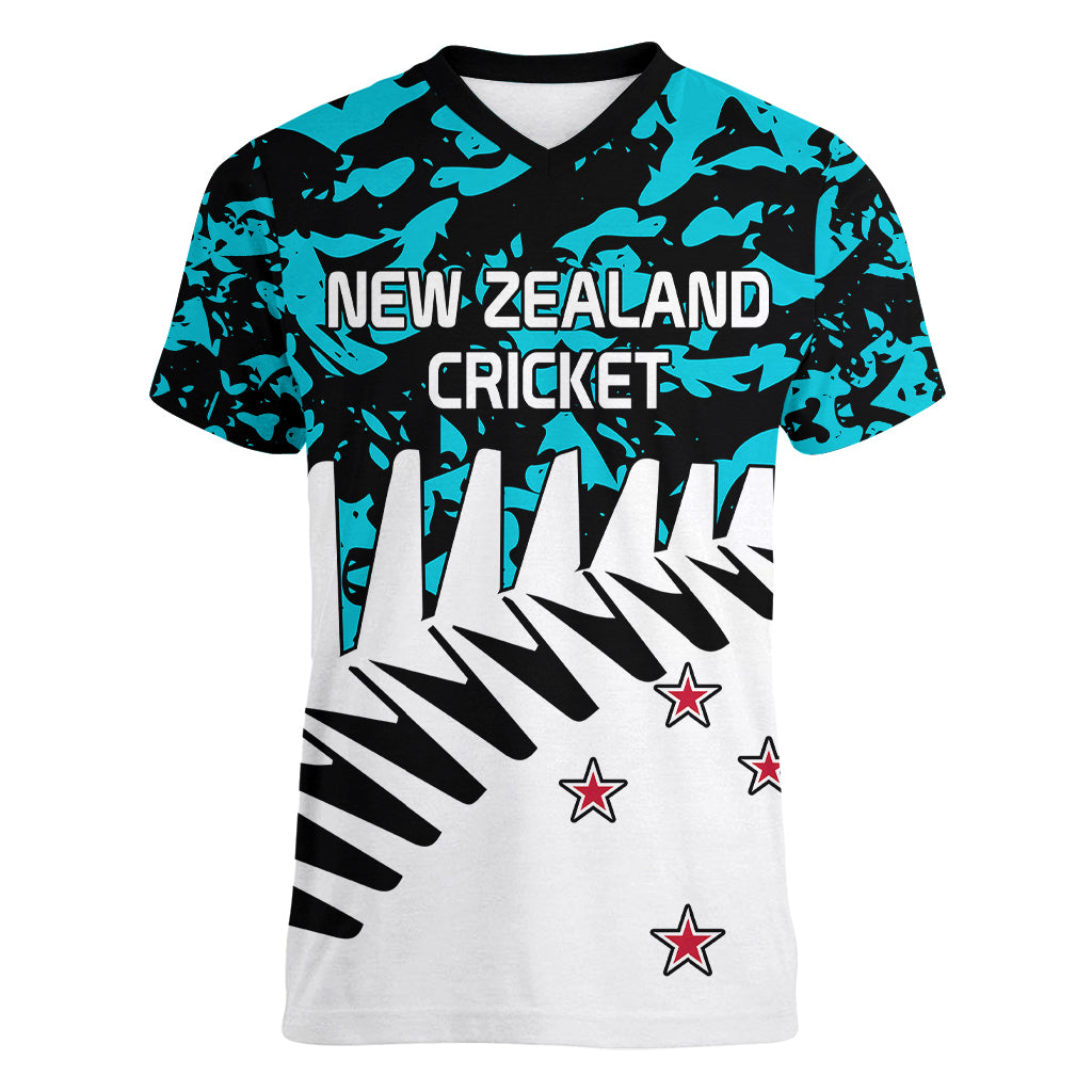 (Custom Text And Number) New Zealand Cricket Women V Neck T Shirt Black Cap Sporty Style No2 LT9 Female Auqua - Polynesian Pride