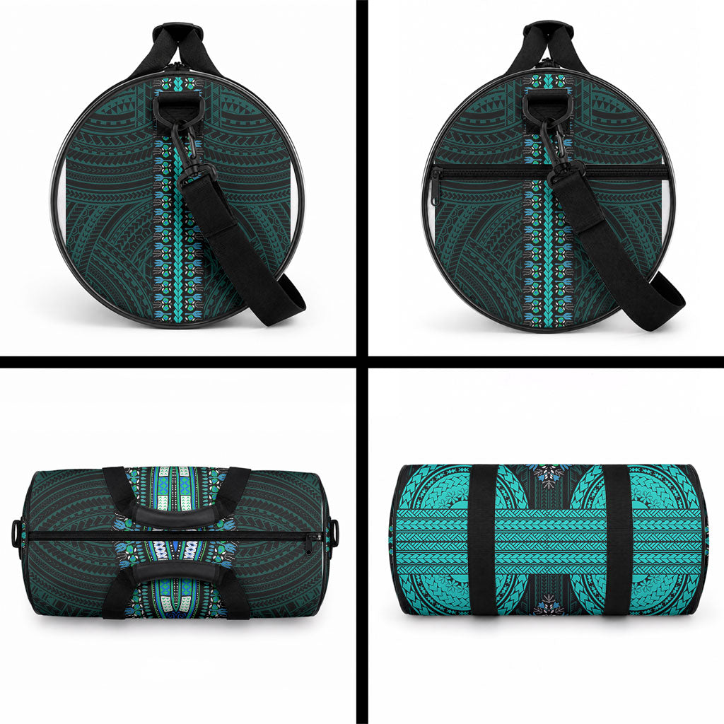 African Dashiki With Polynesian Pattern Teal Duffle Bag LT9 - Polynesian Pride