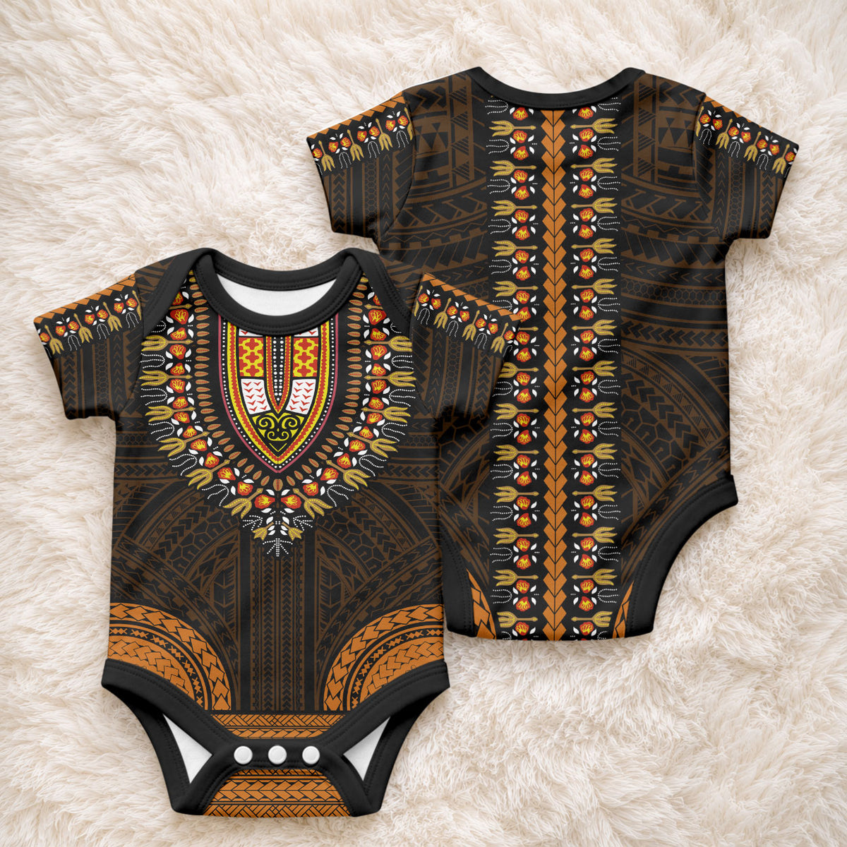 African Dashiki With Polynesian Pattern Gold Baby Onesie LT9 - Polynesian Pride