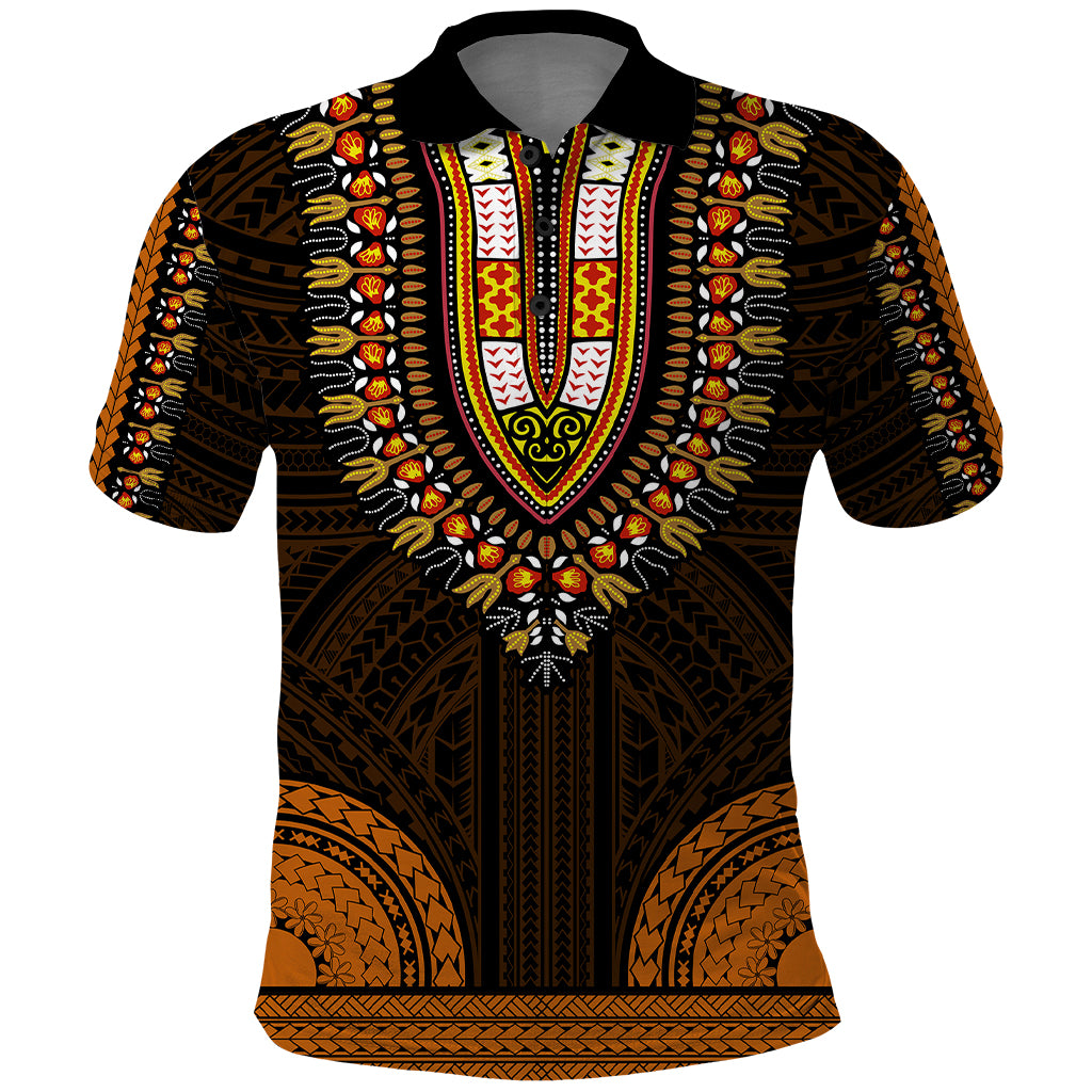 African Dashiki Polo Shirt With Polynesian Pattern Gold LT9 Gold - Polynesian Pride