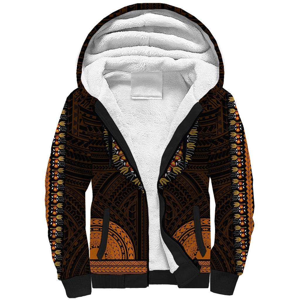 African Dashiki Sherpa Hoodie With Polynesian Pattern - Gold LT9 Unisex Gold - Polynesian Pride