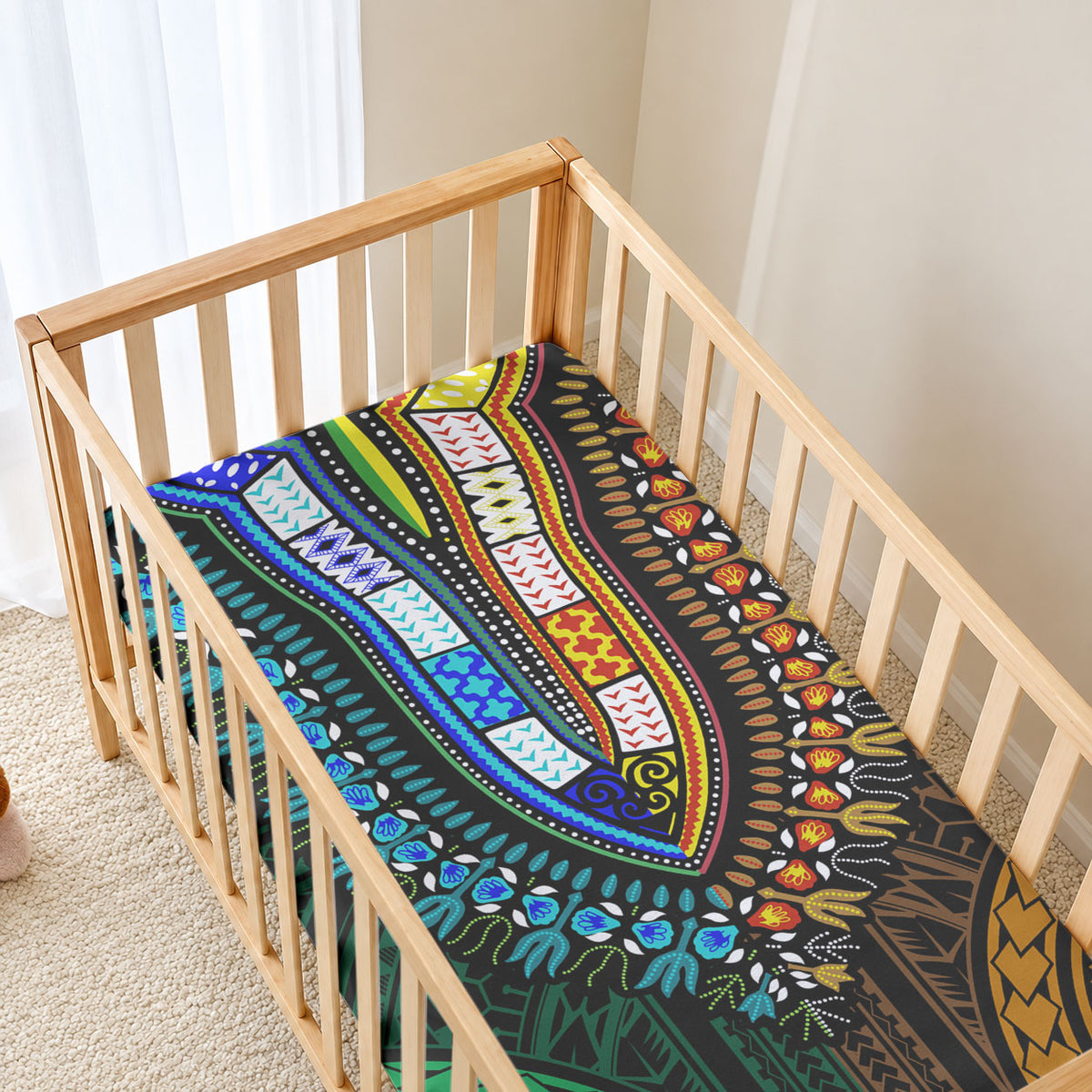 African Dashiki With Polynesian Pattern Green Gold Baby Bed Cover LT9 - Polynesian Pride