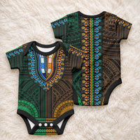 African Dashiki With Polynesian Pattern Green Gold Baby Onesie LT9 - Polynesian Pride
