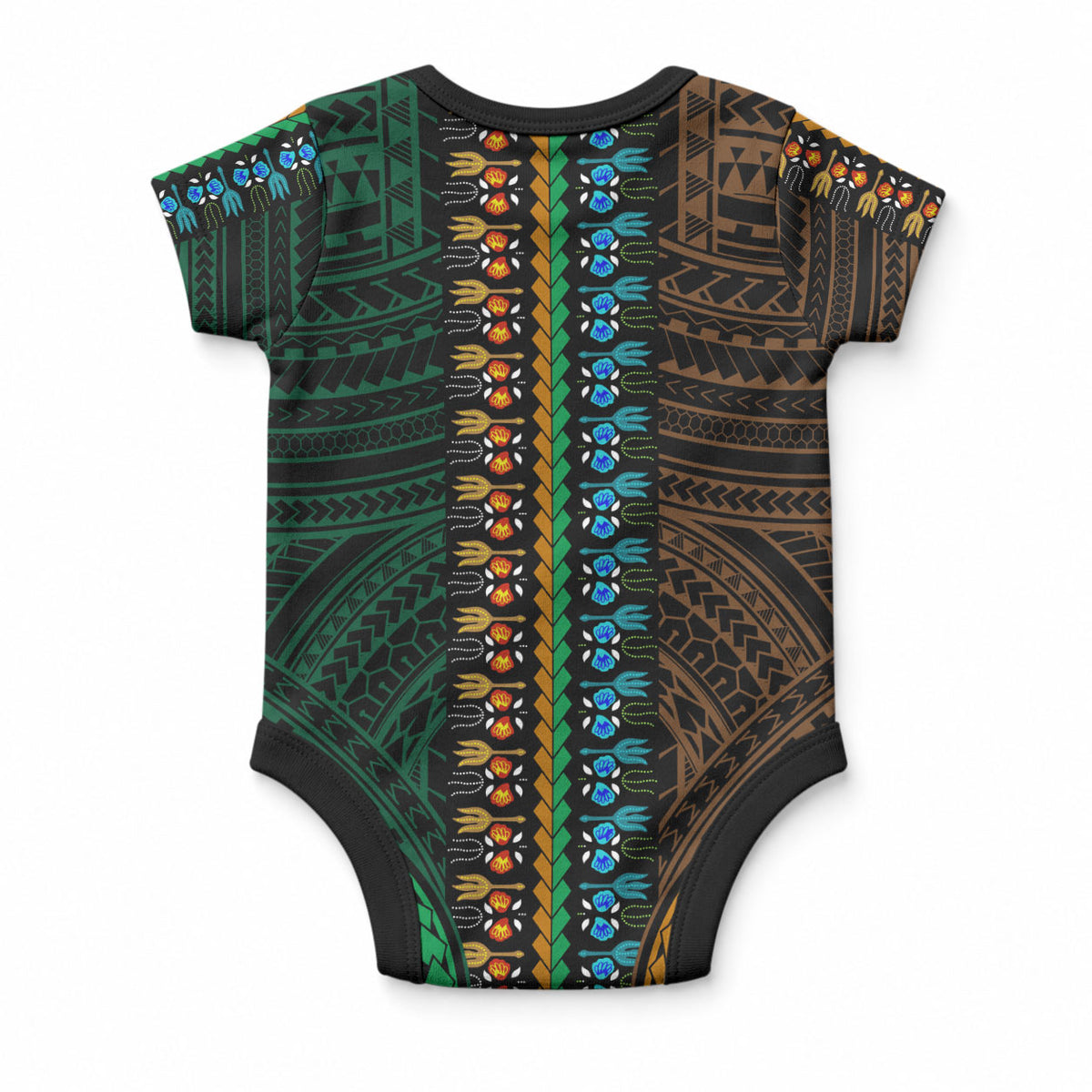 African Dashiki With Polynesian Pattern Green Gold Baby Onesie LT9 - Polynesian Pride
