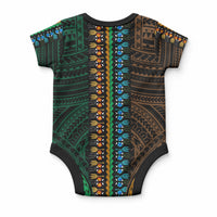 African Dashiki With Polynesian Pattern Green Gold Baby Onesie LT9 - Polynesian Pride