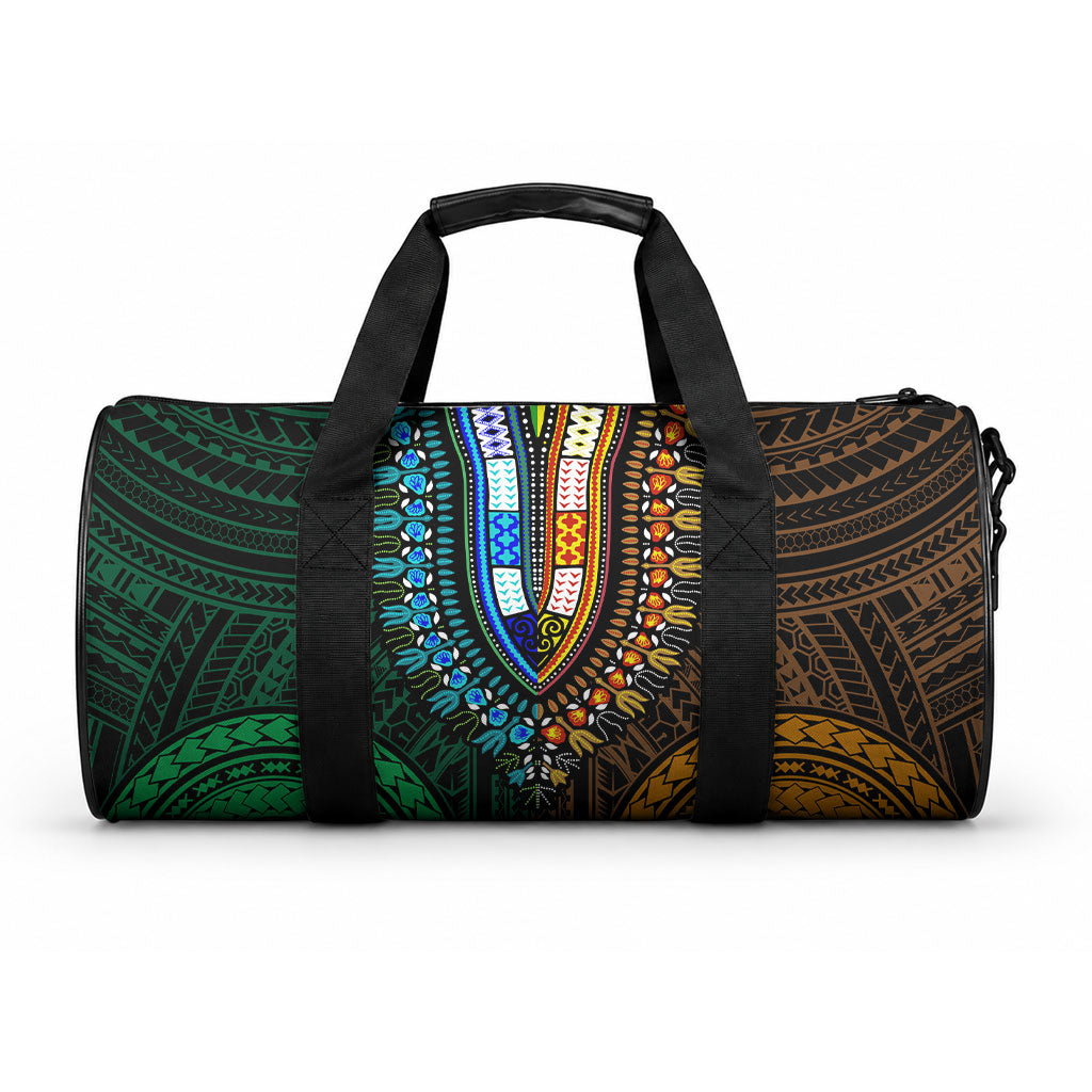 African Dashiki With Polynesian Pattern Green Gold Duffle Bag LT9 One size Green and Gold - Polynesian Pride