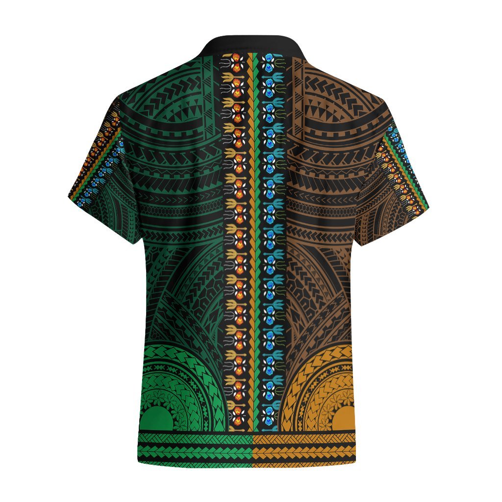 African Dashiki Hawaiian Shirt With Polynesian Pattern - Half Green and Gold LT9 - Polynesian Pride