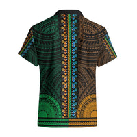 African Dashiki Hawaiian Shirt With Polynesian Pattern - Half Green and Gold LT9 - Polynesian Pride