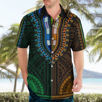 African Dashiki Hawaiian Shirt With Polynesian Pattern - Half Green and Gold LT9 - Polynesian Pride