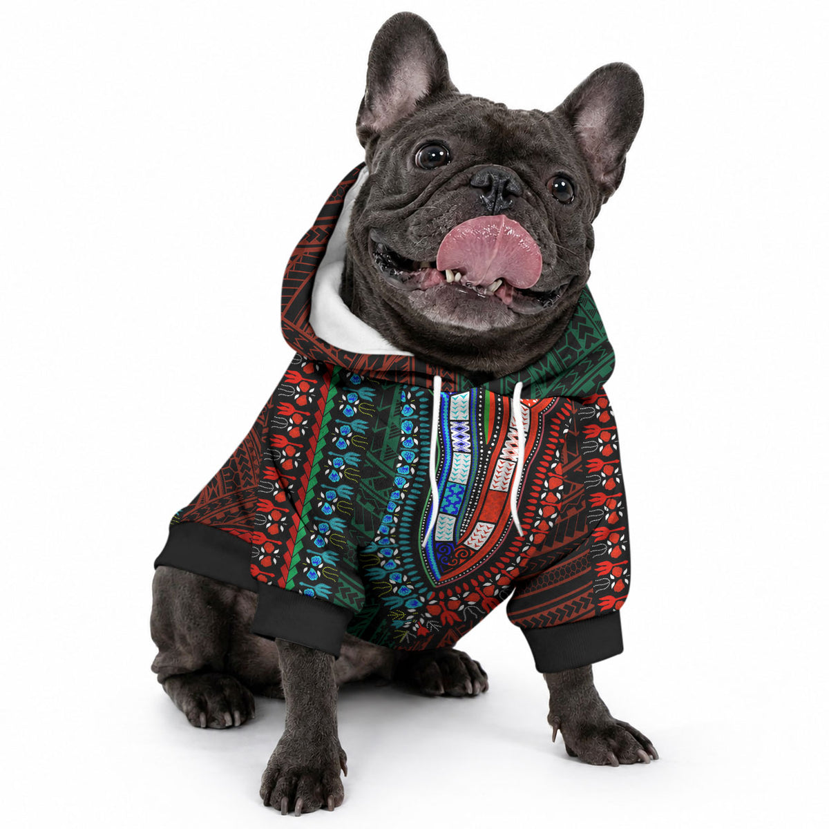 African Dashiki With Polynesian Pattern Green Red Pet Hoodie LT9 - Polynesian Pride