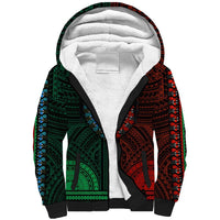 African Dashiki Sherpa Hoodie With Polynesian Pattern - Half Green and Red LT9 Unisex Green and Red - Polynesian Pride