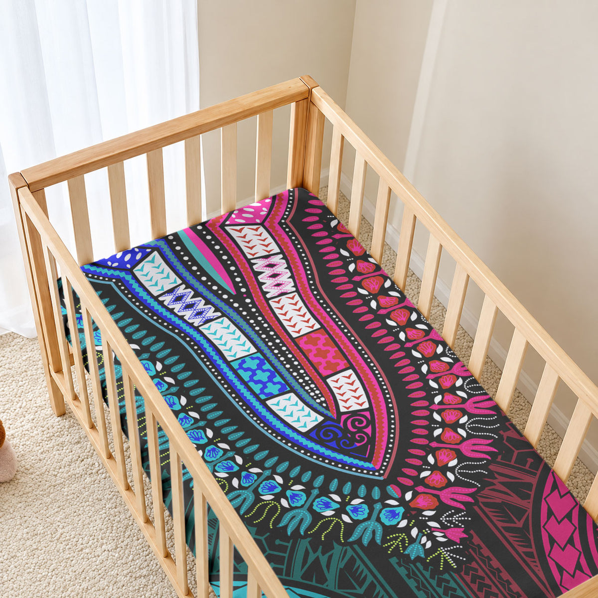 African Dashiki With Polynesian Pattern Teal Pink Baby Bed Cover LT9 - Polynesian Pride