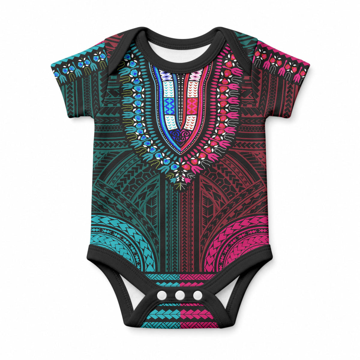 African Dashiki With Polynesian Pattern Teal Pink Baby Onesie LT9 Teal and Pink - Polynesian Pride