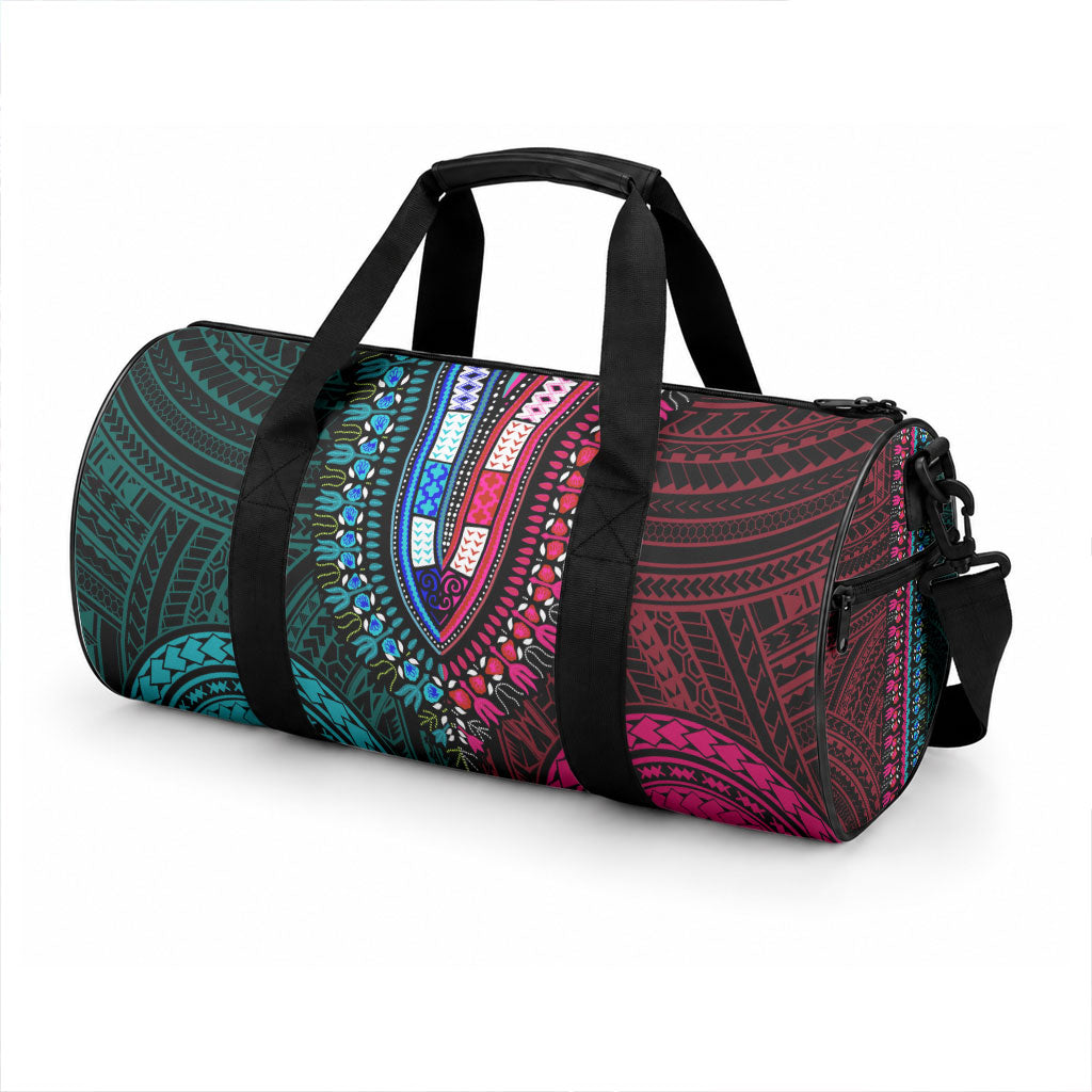 African Dashiki With Polynesian Pattern Teal Pink Duffle Bag LT9 - Polynesian Pride